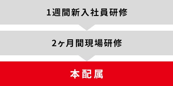 1週間新入社員研修 2ヶ月間現場研修 本配属